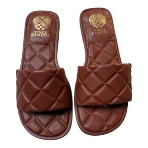 New Vince Camuto Brennda Quilted Slide Sandals – Cognac Brown – Size 7M